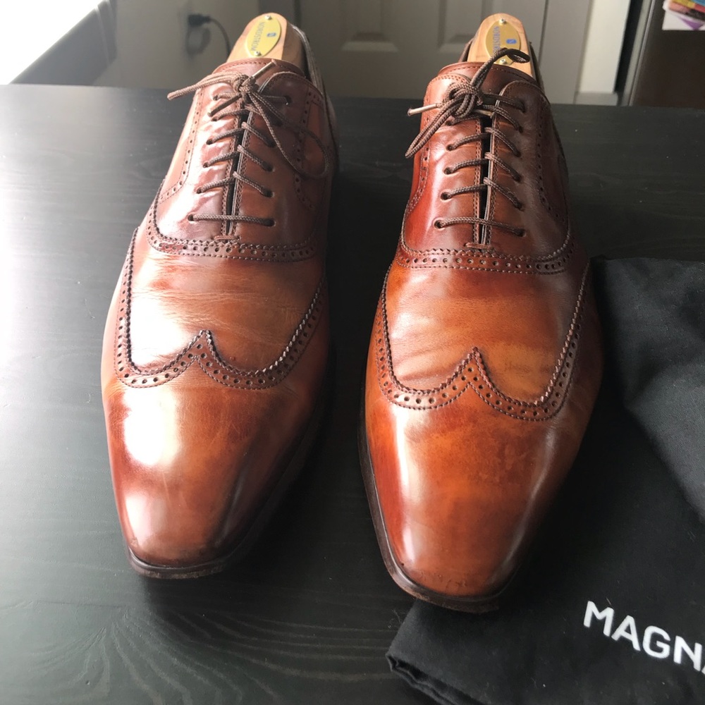 Magnani cognac color wing tip dress shoe size 9.5